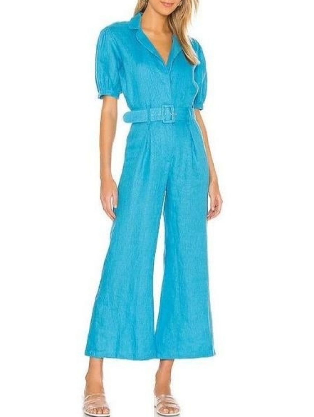 Faithfull The Brand Blue Linen Frederikke Boilersuit Wide Leg Jumpsuit Medium 6